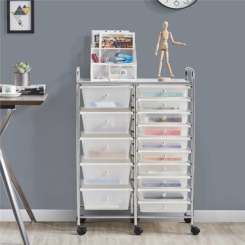 Yaheetech 15-Drawer Metal Frame Rolling Storage Cart Bin Organizer - White