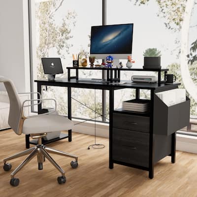 Computer Desk Office Desk Writing Table Gaming Desk Craft Desk Secretary Desks with Power Outlet, Monitor Stands, Side Pocket