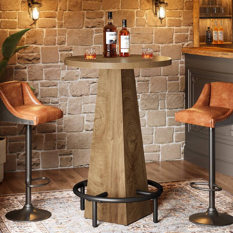 37.4" High Bar Table, Round Pub Table for Small Bars, Dining Room - Oak brown