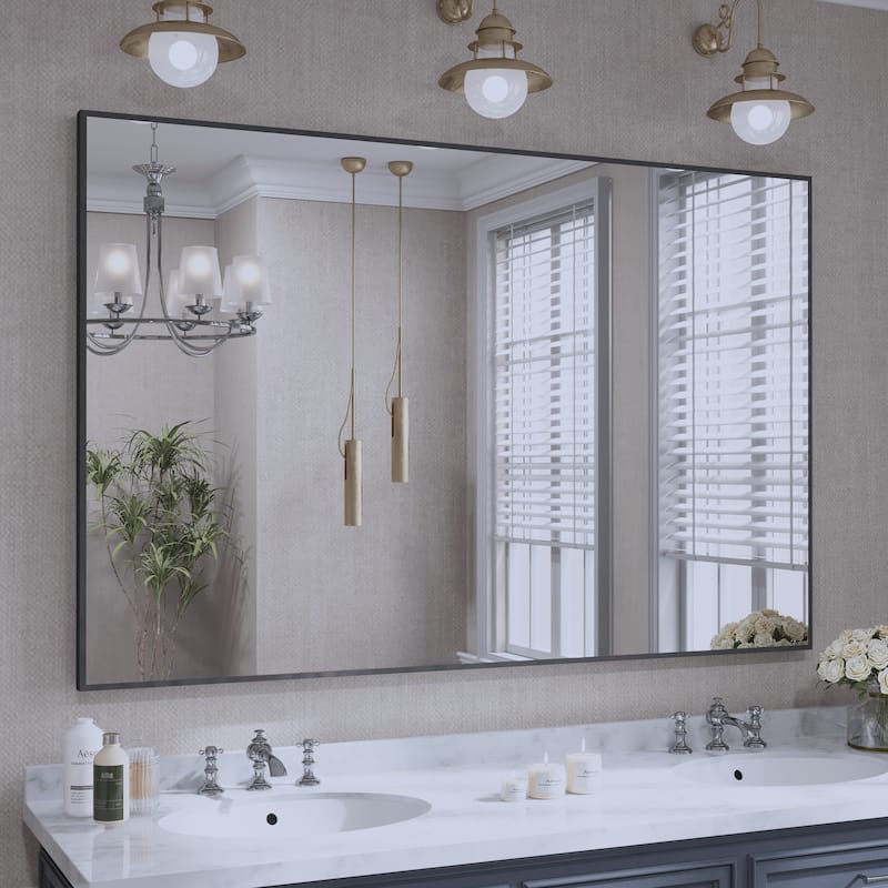 QuivaraView Wall Mounted Aluminum Frame Bathroom Vanity Mirror - 55" x 36" - Black