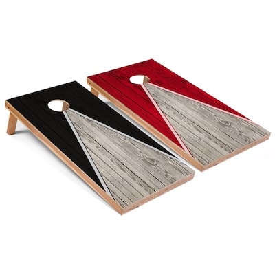 Solid Wood Cornhole Boards - Black and Red Triangle Design