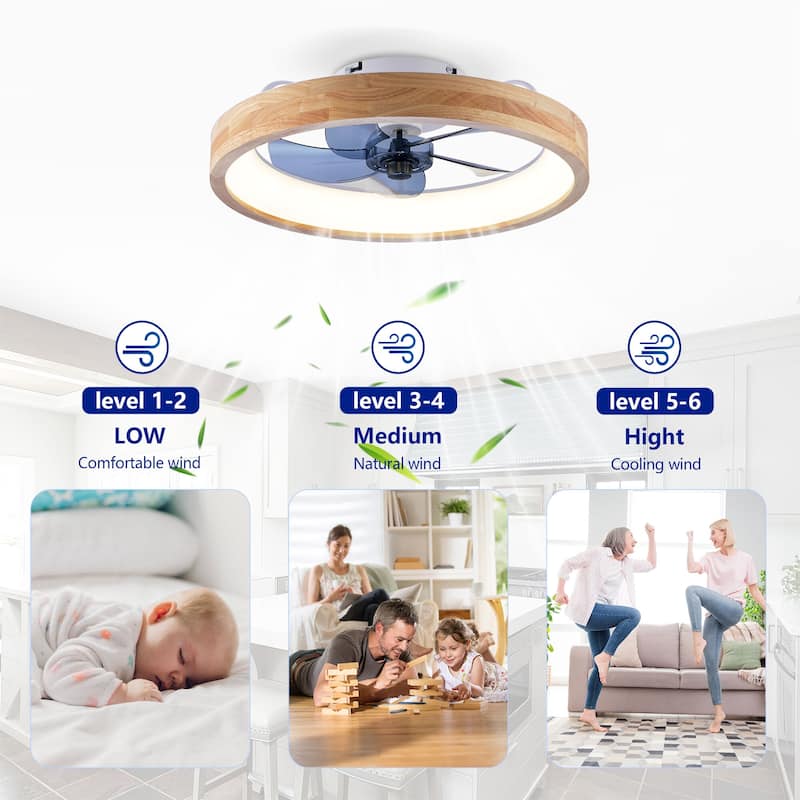20" Caged Ceiling Fans Flush Mount,Low Profile Fabric Farmhouse Ceiling Fan with Remote Control - N/A