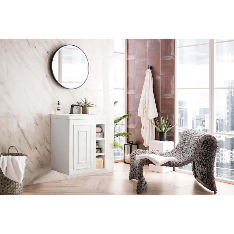 James Martin Vanities Alicante 24" Single Vanity Cabinet, Glossy White w/ White Glossy Composite Stone Top