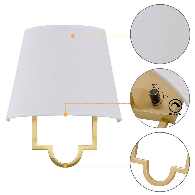 C Cattleya 1-Light Gold Hardwired/ Plug-in Dimmable Fabric Wall Sconce