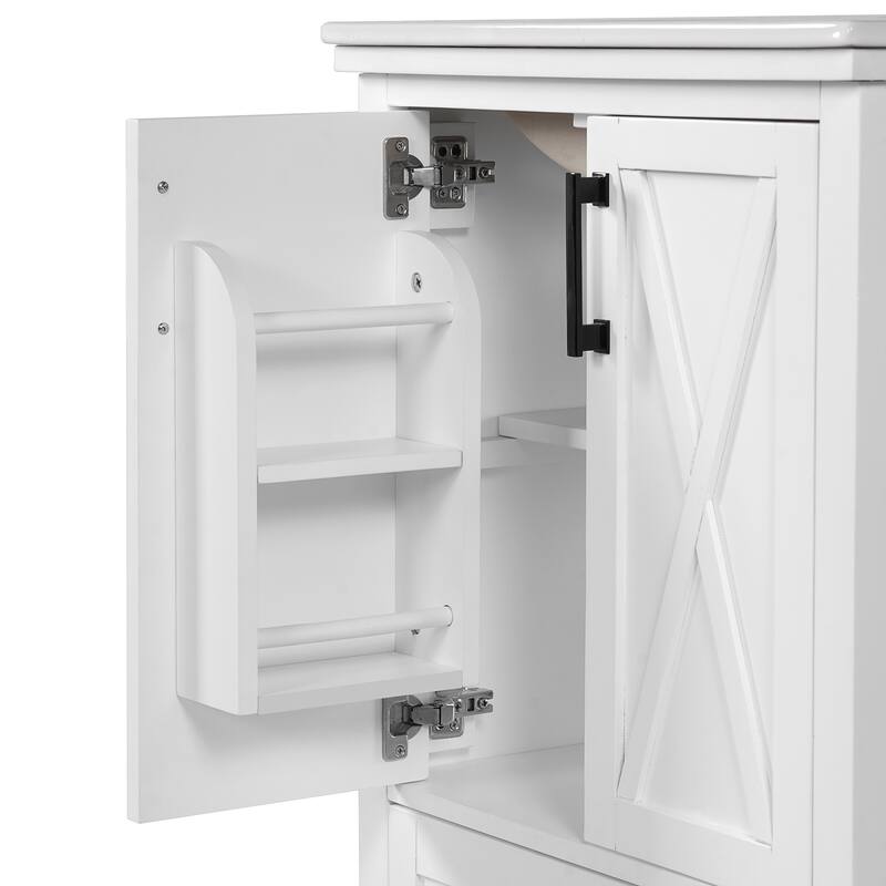 Bathroom Vanity with Sink, Bathroom Wooden Storage Cabinet, Free Standing Bathroom Vanity with Divided Drawer & Double Shelf