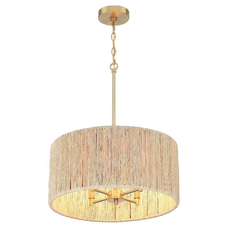 Jillian 4-Light Rattan Drum Chandelier Light with Brass Canopy - 18'' W