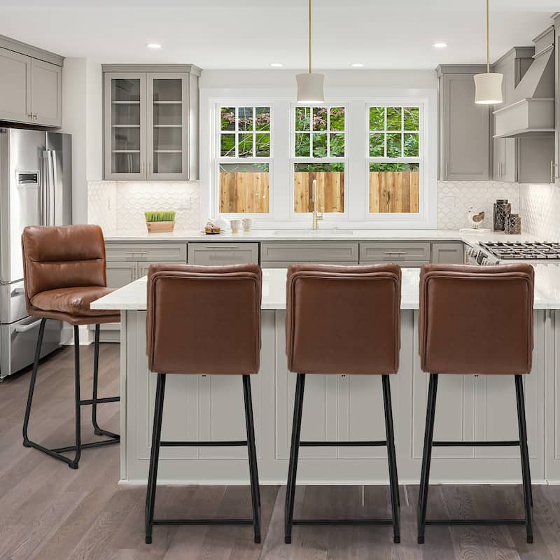 Glitzhome Set of 4 Modern Thick Soft Leatherette Metal Legs Bar Stools