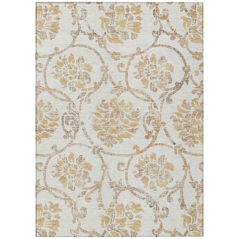 Machine Washable Indoor/ Outdoor Chantille Scroll Floral Rug
