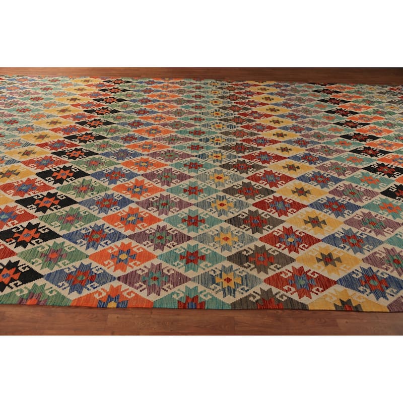 South Western Style Kilim Large Rug Flatweave Wool Carpet - 10'4"x 16'0"