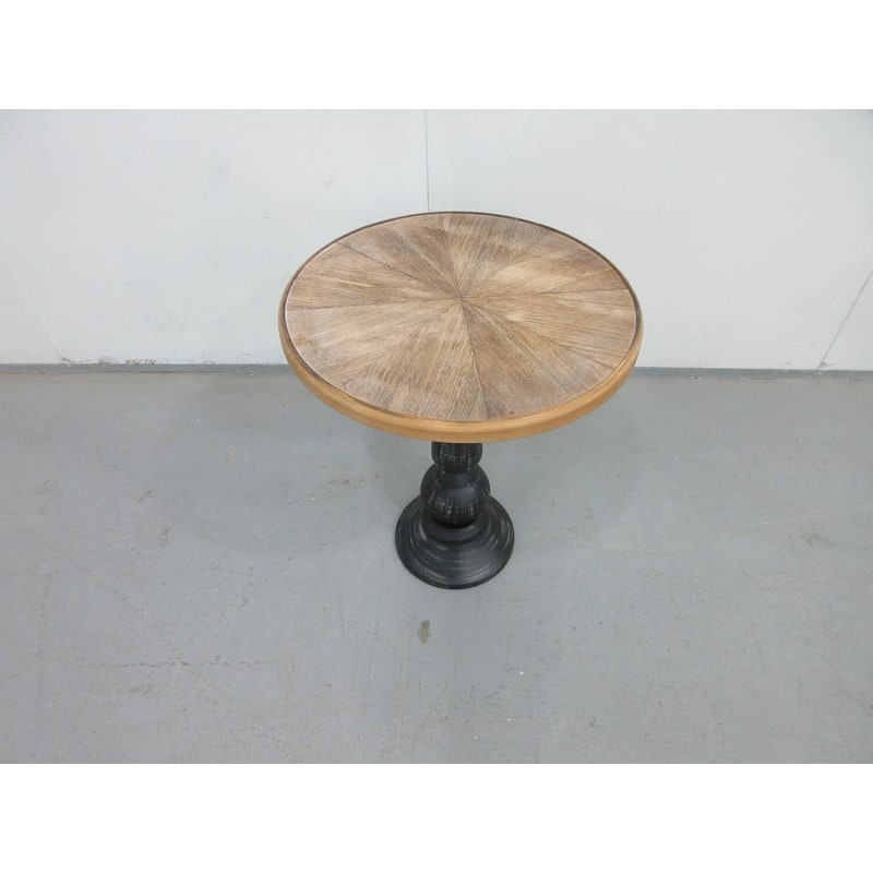 Wooden Round Side Table - Vintage Pedestal End Table for Living Room, Farmhouse Accent Table