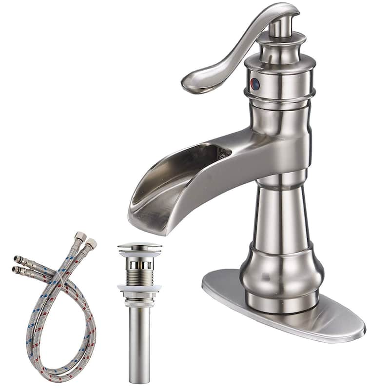 Waterfall Single Hole Single-HandleBathroom Faucet With Pop-up Drain Assembly