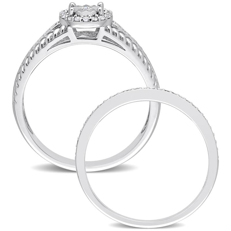 Miadora 1/3ct TDW Diamond Oval Halo Bridal Ring Set in Sterling Silver