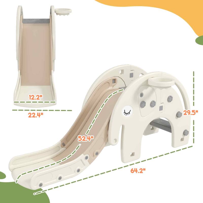 Cream White 3 in 1 Kids Slide Climber and Basketball Hoop Playset for Toddlers 1 to 3 Years - 64.2" L x 22.4" W x 29.5" H