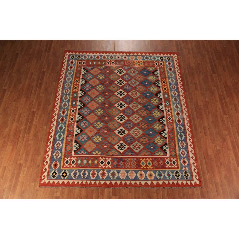 Kilim Oriental Area Rug Flatweave Bedroom Reversible Wool Carpet - 8'4"x 9'8"