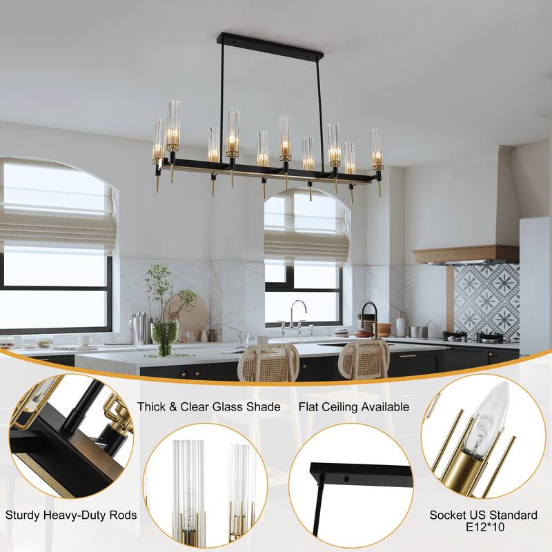 10 - Light Dimmable Modern Linear Kitchen Island Chandelier - 45.28in