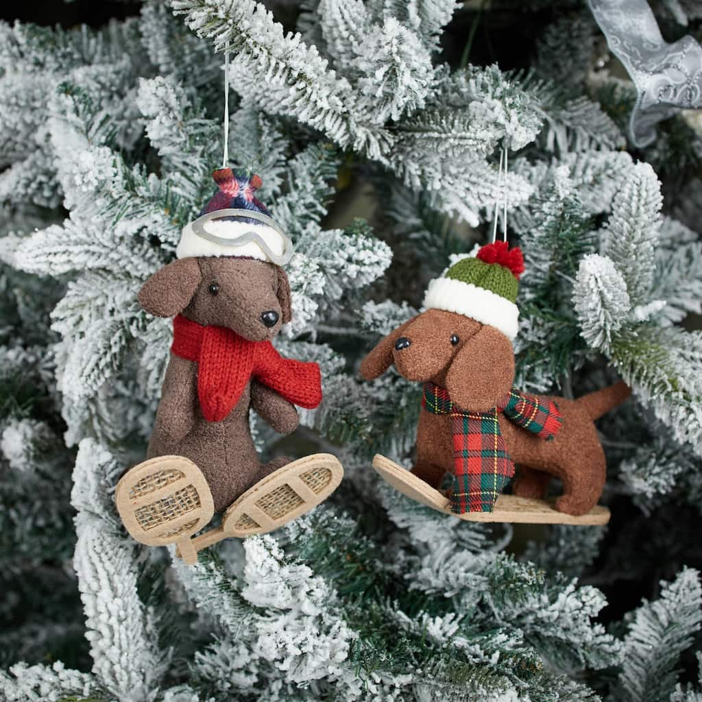Plush Ski and Snowboard Dog Christmas Ornaments - 9" - 6ct