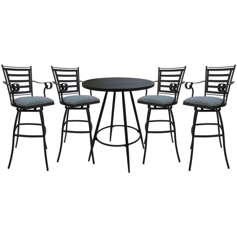 Outdoor Patio Bar Pub Set - 30" Jenna Stools - Black Frame - 36" Table