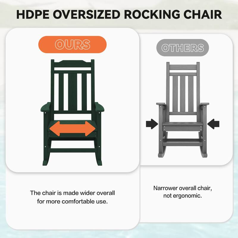 Outdoor Patio HDPE Rocking Chiar, Extra Wide Seat & Backrest