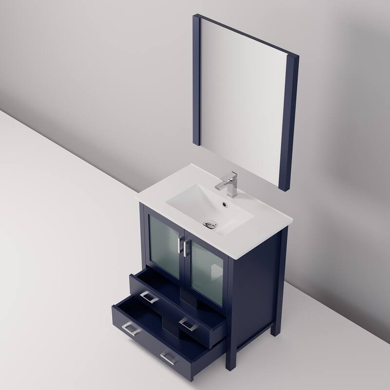 30-inch Bathroom Vanity with Ceramic Top, Stainless Steel Faucet, and Mirror - Scratch & Stain Resistant Surface