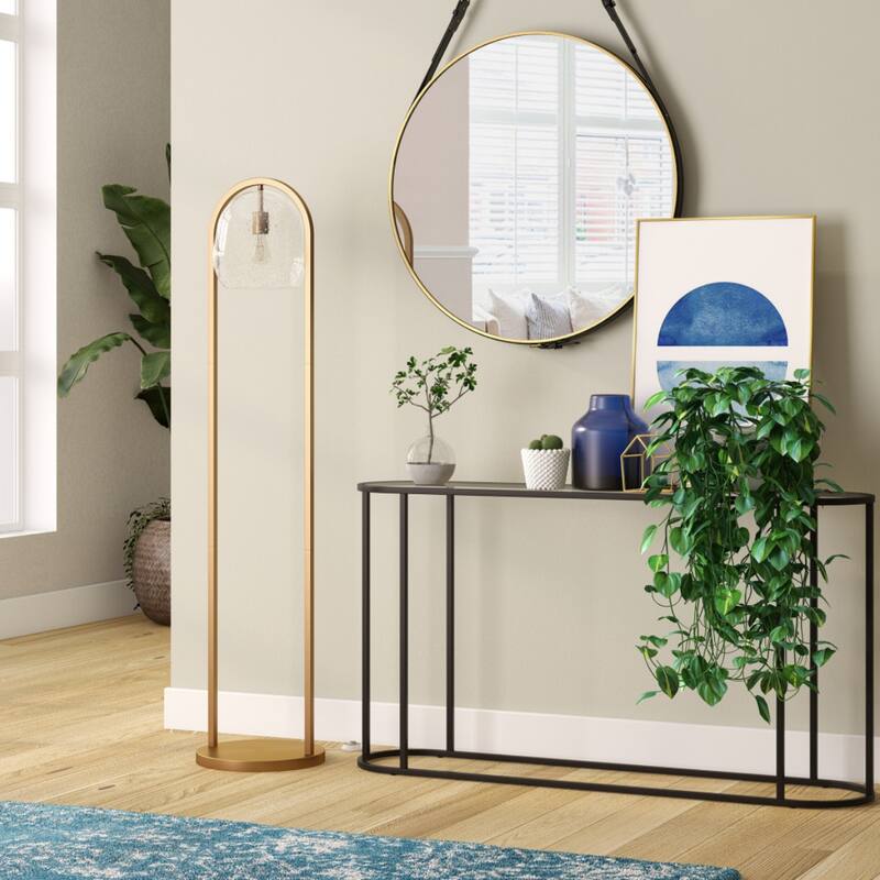 Metal Column Floor Lamp with Seeded Glass Globe Shade and Smart - 14” x 14” x 64.5” (D x W x H)