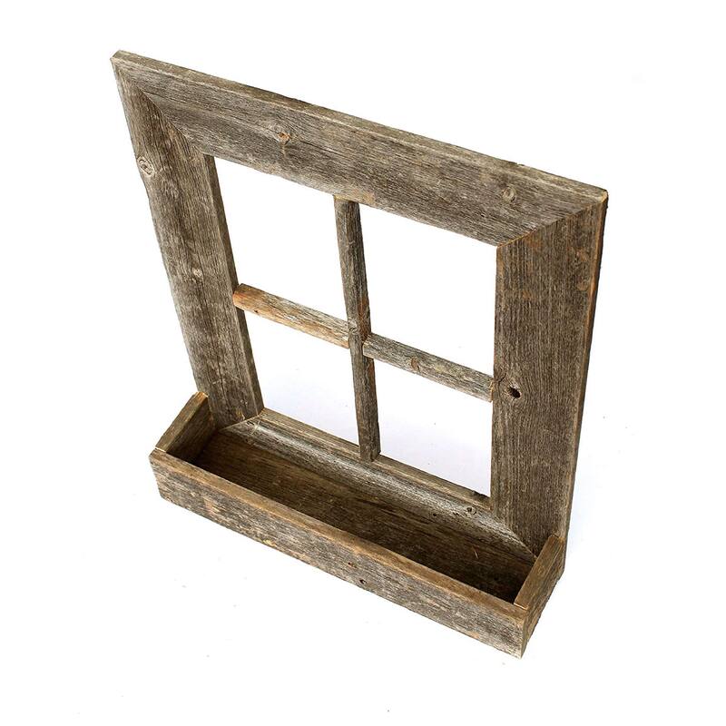 HomeRoots 25" X 22" Gray Weathered Wood Window Frame With Planter