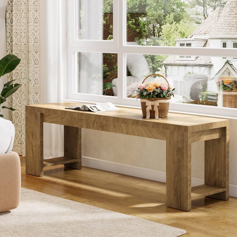 47.2" Wooden Dining Bench, Modern Farmhouse End of Bed Bench for Bedroom Dining Room