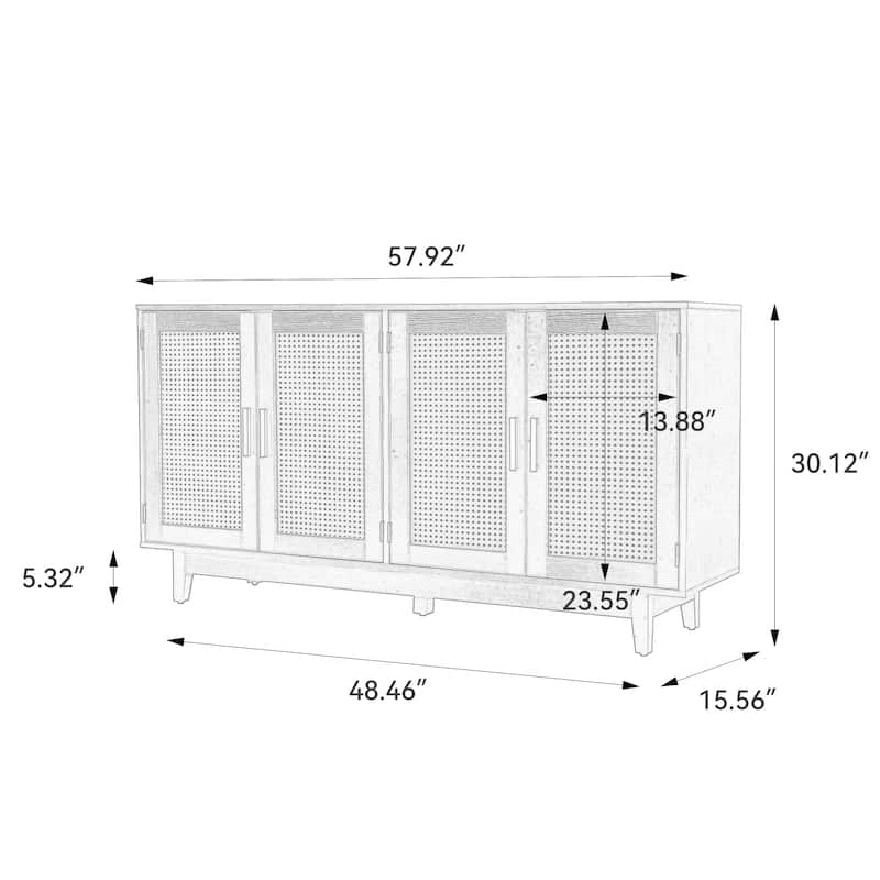 Rattan Accent Cabinet Storage Sideboard Buffet with 4 Doors