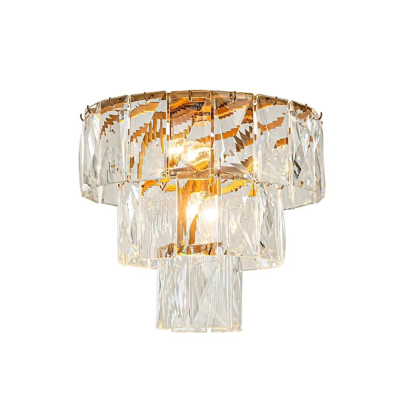 18'' 4-Light Mid-Century Modern Glam Antique Gold Crystal Tiered Flush Mount Luxury Ceiling light For Foyer and Entryway - W18'' - W18'' - Antique Gold