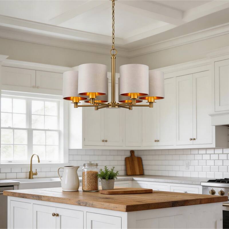 Modern Chandelier Dining Room Pendant Light Fixture Drum Fabric Shade