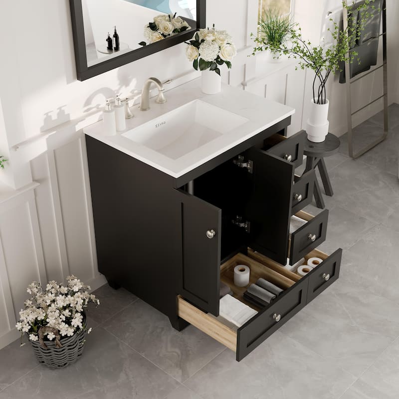 Acclaim 28"W ES Bath Vanity with Carrara Quartz Top and Undermount Sink - 28''