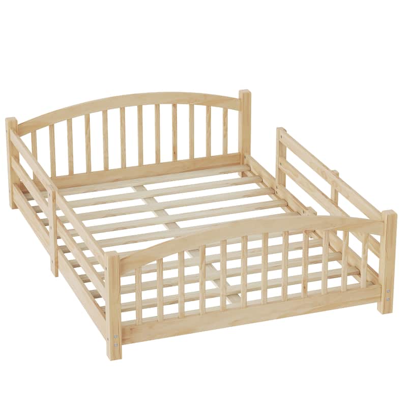 Solid Wood Floor Bed Montessori Bed with Safety Guardrails Without Door