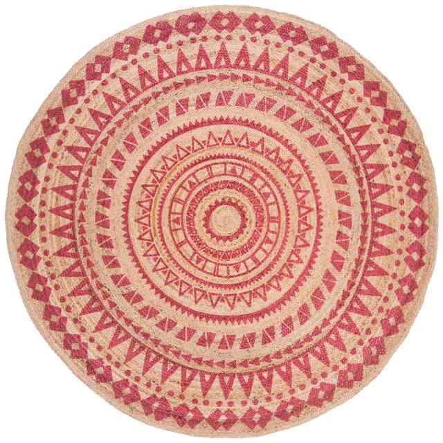 SAFAVIEH Handmade Natural Fiber Valentien Casual Jute Rug - 8' x 8' Round - Fuchsia/Natural