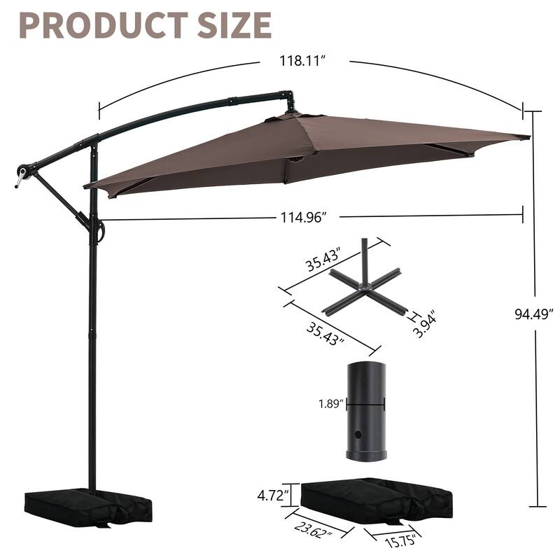 Autlaycil 10ft Offset Hanging Market Patio Umbrella with Base