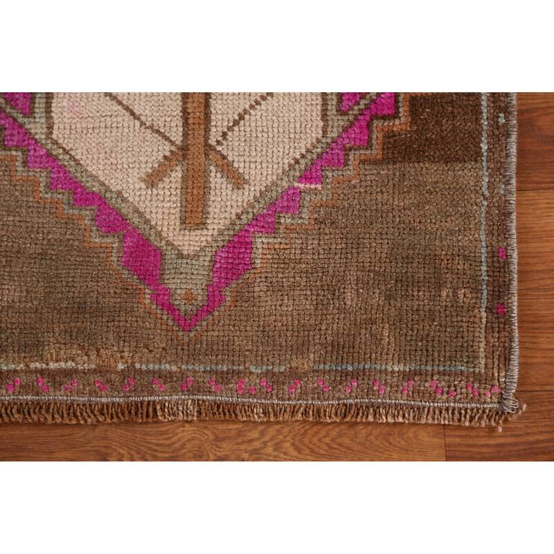 Hand Knotted Oriental 100% Wool Carpet Transitional Medallion Brown Anatolian Area Rug - 2' 11'' X 1' 10''