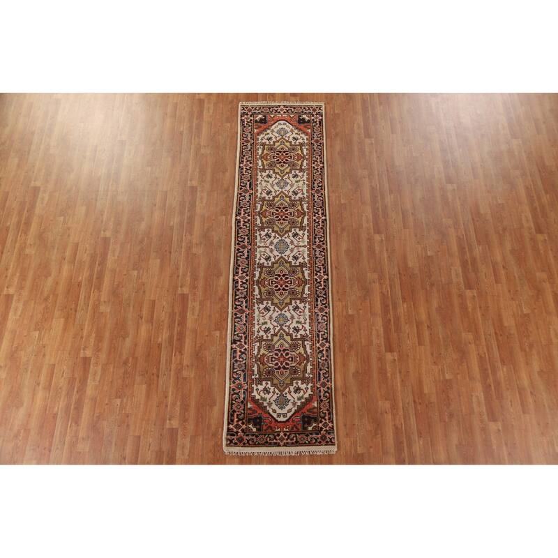 Heriz Serapi Indian Runner Ivory Rug Wool Hand-knotted - 2'7" x 10'1"