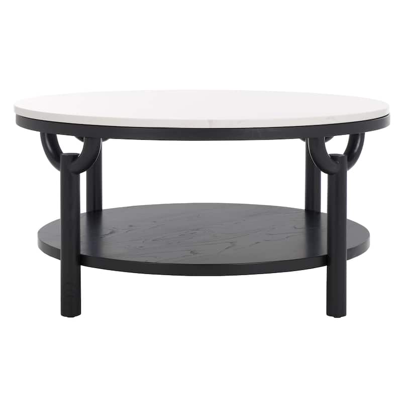 SAFAVIEH Couture Aive 2-Tier Marble Top Round Coffee Table - 35 In. W x 35 In. D x 17 In. H - 35"W x 35"D x 17"H