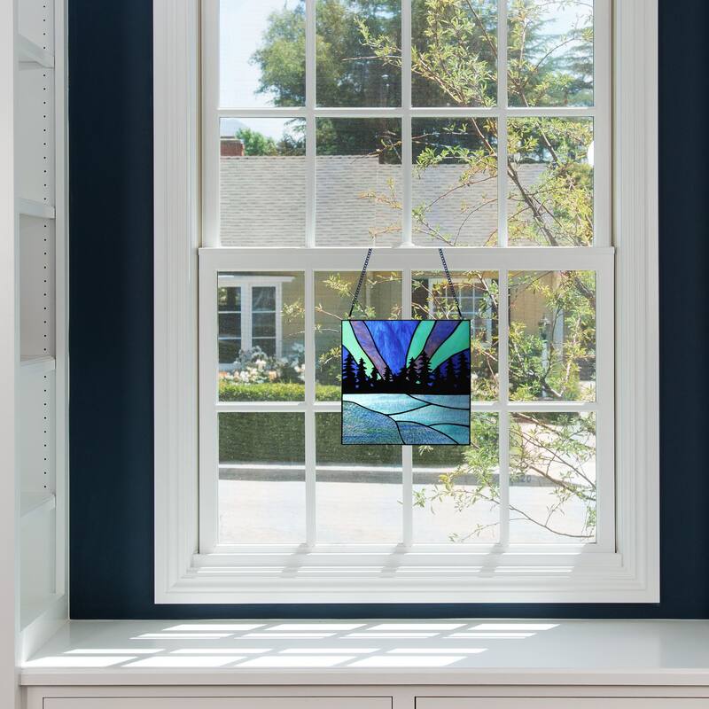 Whispering Pines River of Goods Stained Glass Window Pane in Blue