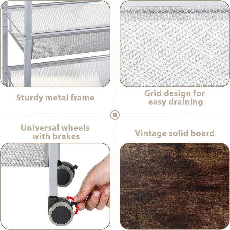 4 Tier Kitchen Storage Cart - 11.2"D x 17.3"W x 29.9"H