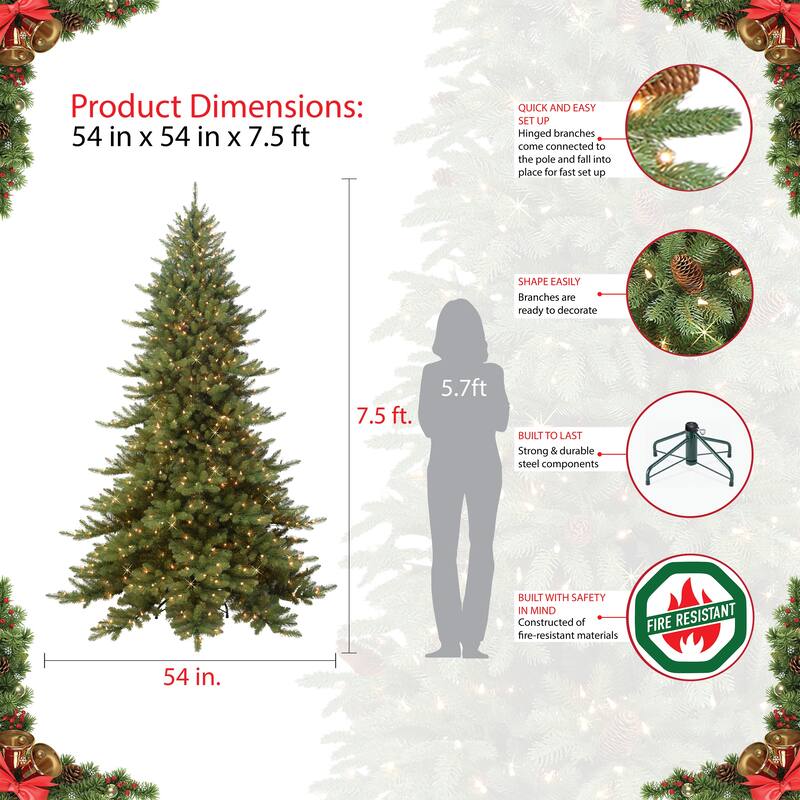 Puleo International 7.5 ft Pre-lit Royal Majestic Fraser Fir Artificial Christmas Tree - Green