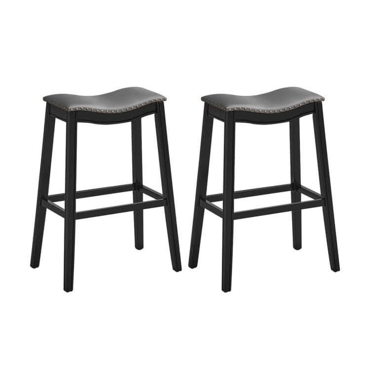 29 Inch Set of 2 Backless Wood Nailhead Barstools with PVC Leather Seat - 20" x 13" x 29" (L x W x H)
