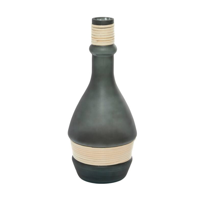 Glass Handmade Vase with Rattan Accents - Clear or Black
