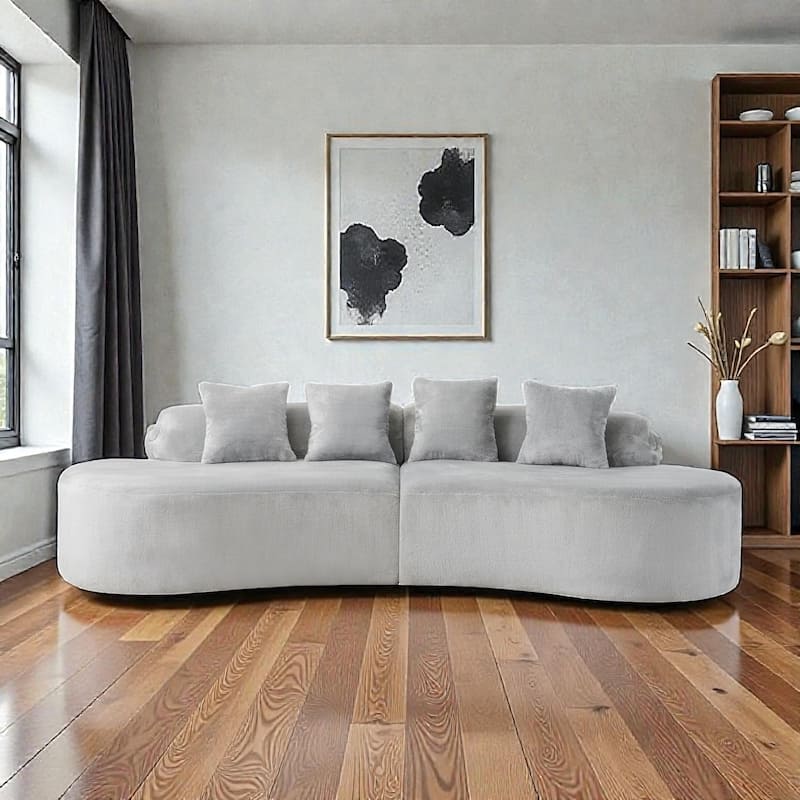 Modern Curved Flannelette Sofa, Simple Multi Seater Couch with Pillows for Living Room Lounge Space