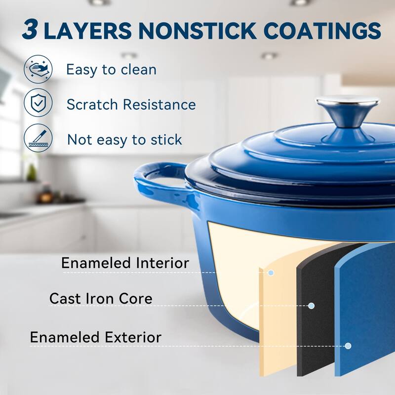 6 QT Enameled Dutch Oven Pot with Lid, Cast Iron Dutch Oven with Dual Handles Non-stick Enamel Coated Cookware