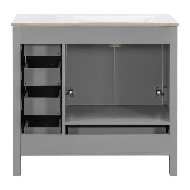 36" Bathroom Vanity with Ceramic Sink Combo, Abundant Storage Cabinet -2 Soft close doors and 5 drawers