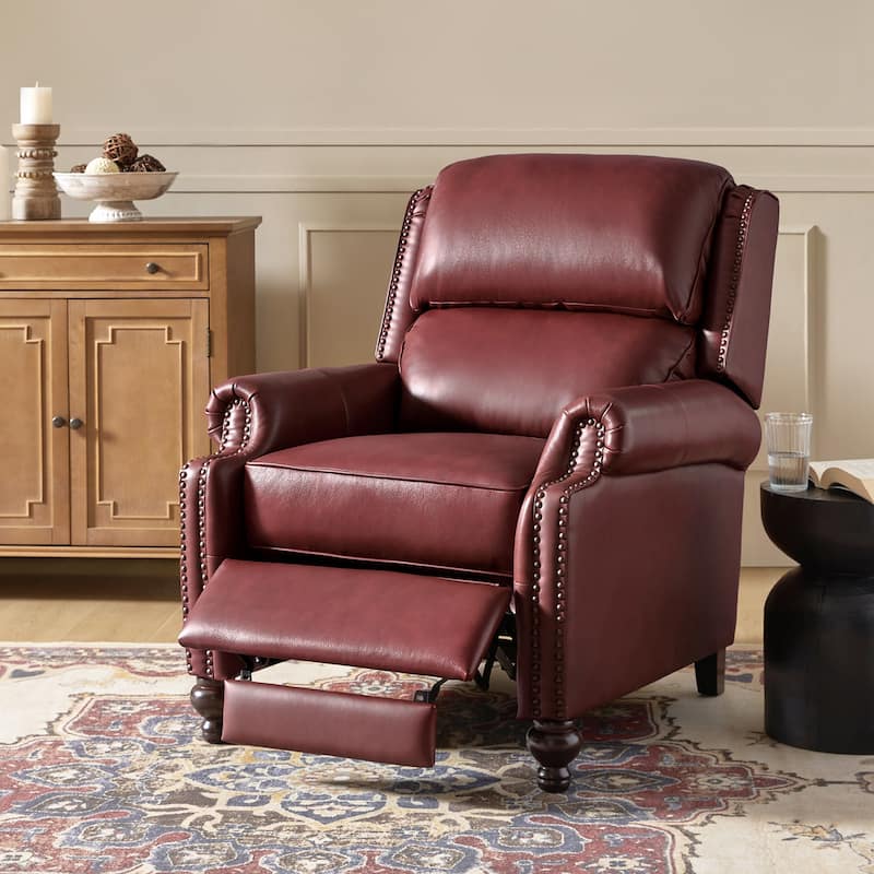 Gabriela Mid-Century Modern Genuine Leather Recliner with Tapered Block Feet by HULALA HOME - BURGUNDY