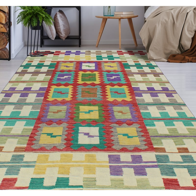 Modern Flatweave Lang Red/Ivory Rug - 5'6" x 8'2"
