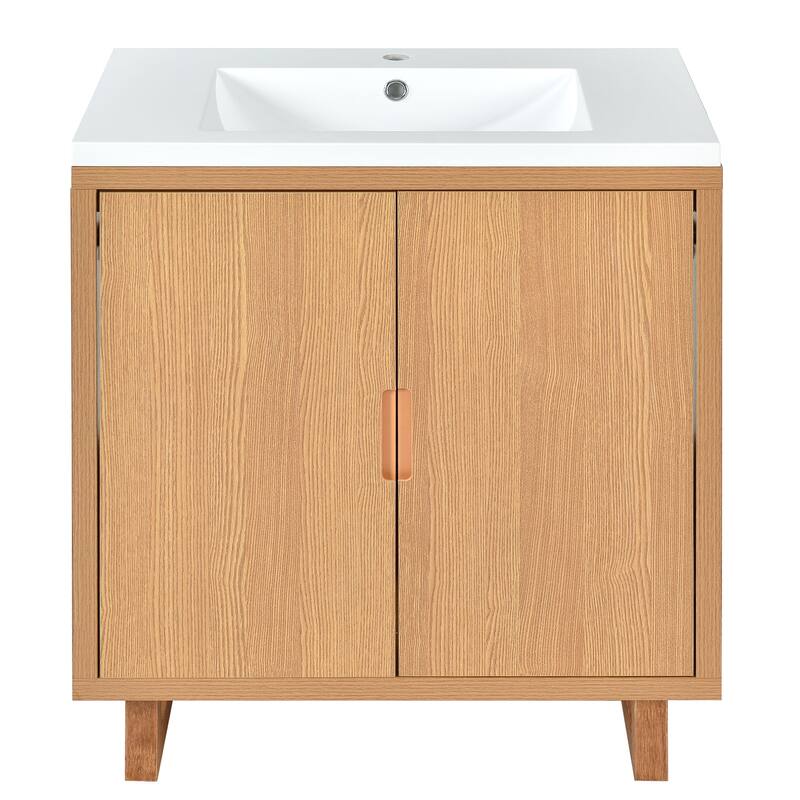 Bathroom Vanity with Sink, Floor Standing Wooden Storage Cabinet, Freestanding Bathroom Vanity with 2 Soft-Closed Doors
