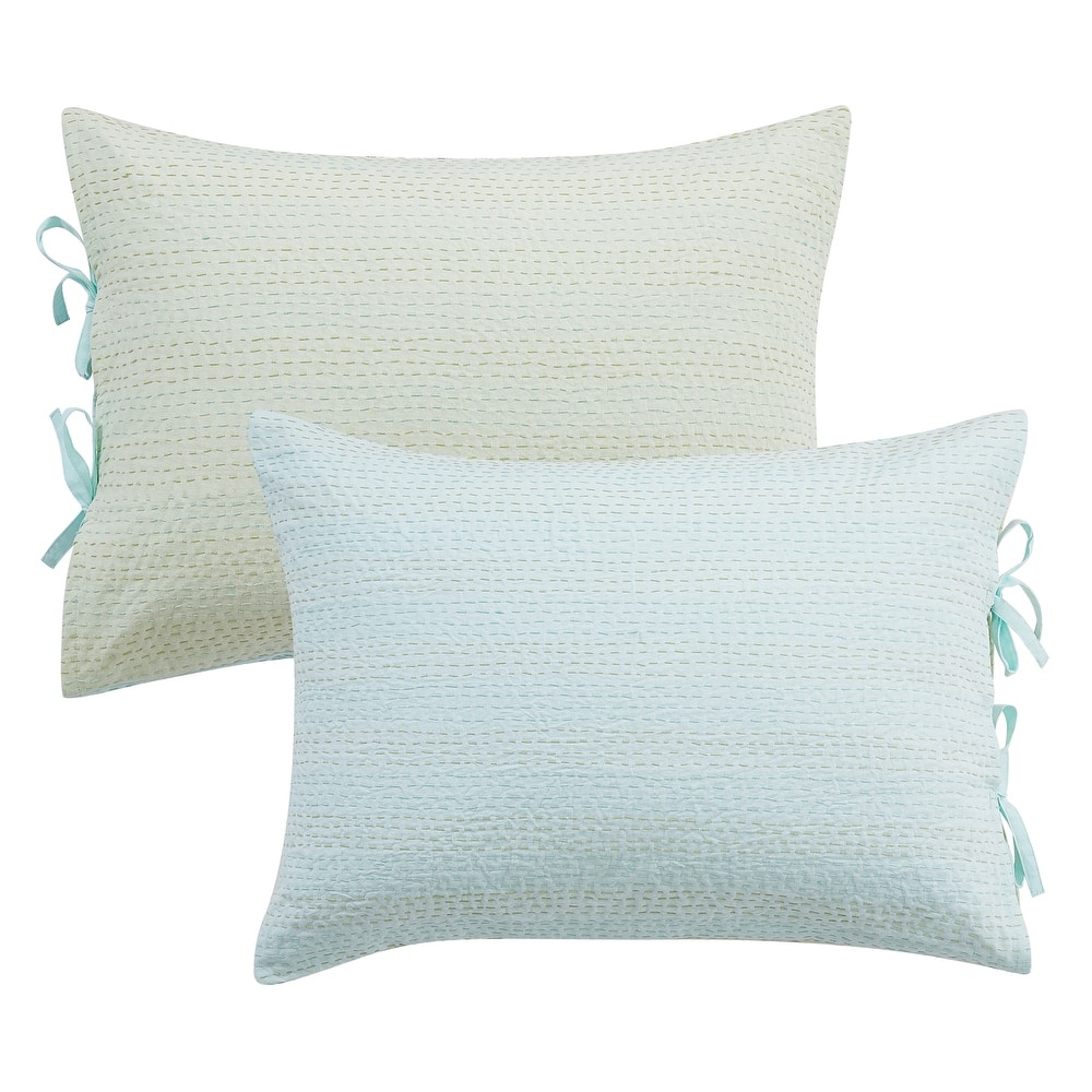 Melange Hand Stitched Kantha Collection Solid Reversible Coverlet or Shams