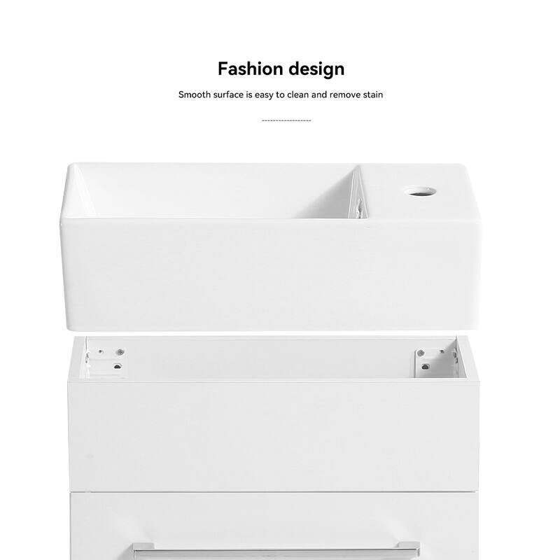Compact Wall-Mounted Vanity with Pre-Drilled Ceramic Sink and Overflow Hole - 18.5in L