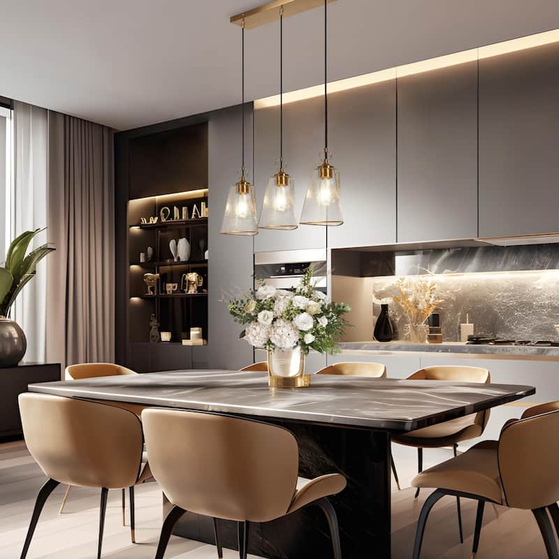 Modern 3-Light Gold Chandelier Textured Glass Kitchen Island Lights - W 25.1" x H 72.9"